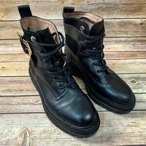 Louise et Cie Womens Black Leather Saliha Combat Boots 6M